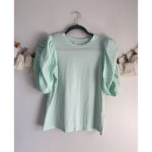 Kappahl Mint Puff Sleeve 100% Cotton Jersey Top Basics Feminine Lightweight XS